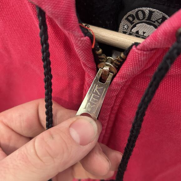 Vintage Polar King Quilted Canvas Hooded Jacket “Red Black” - Picture 8 of 10